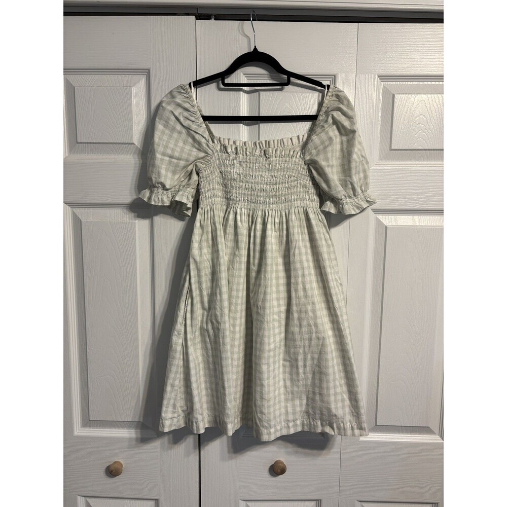 Abercrombie & Fitch Gingham Puff Sleeve Babydoll Mini Dress women’s Medium green